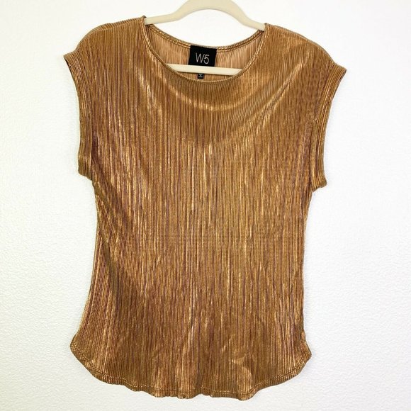 W5 Tops - W5 Womens SM Gold Metallic Ribbed Cap Sleeve Shirt